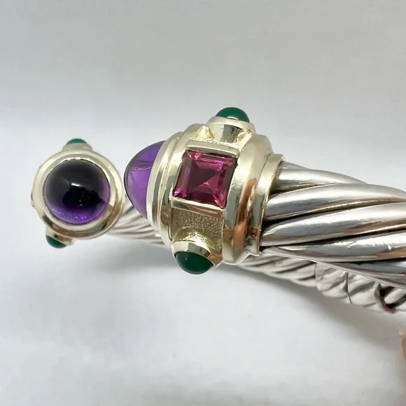 David Yurman 10mm 14K Gold, Sterling Silver Multicolor Renaissance Cuff Bracelet - Picture 14 of 16